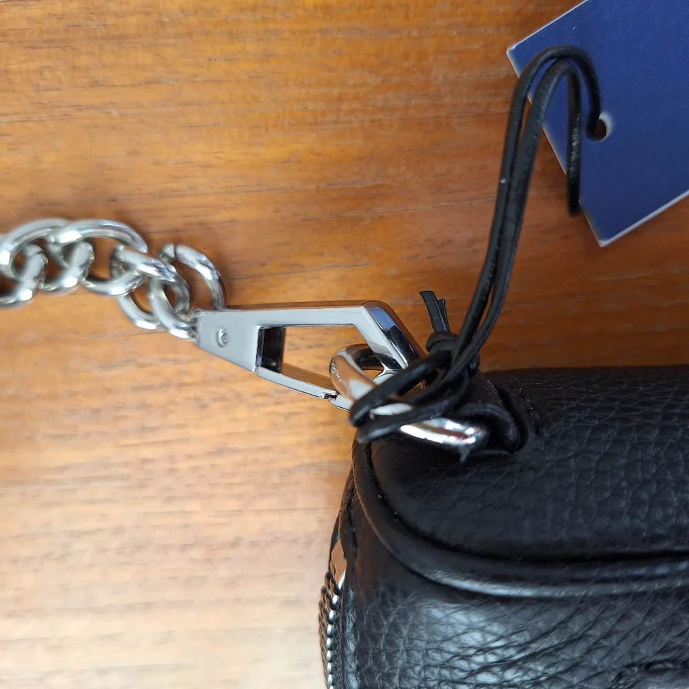 Rebecca Minkoff Mini 5 Zip Leather Crossbody Metal Chain Black Edgy Punk NEW - Picture 9 of 13